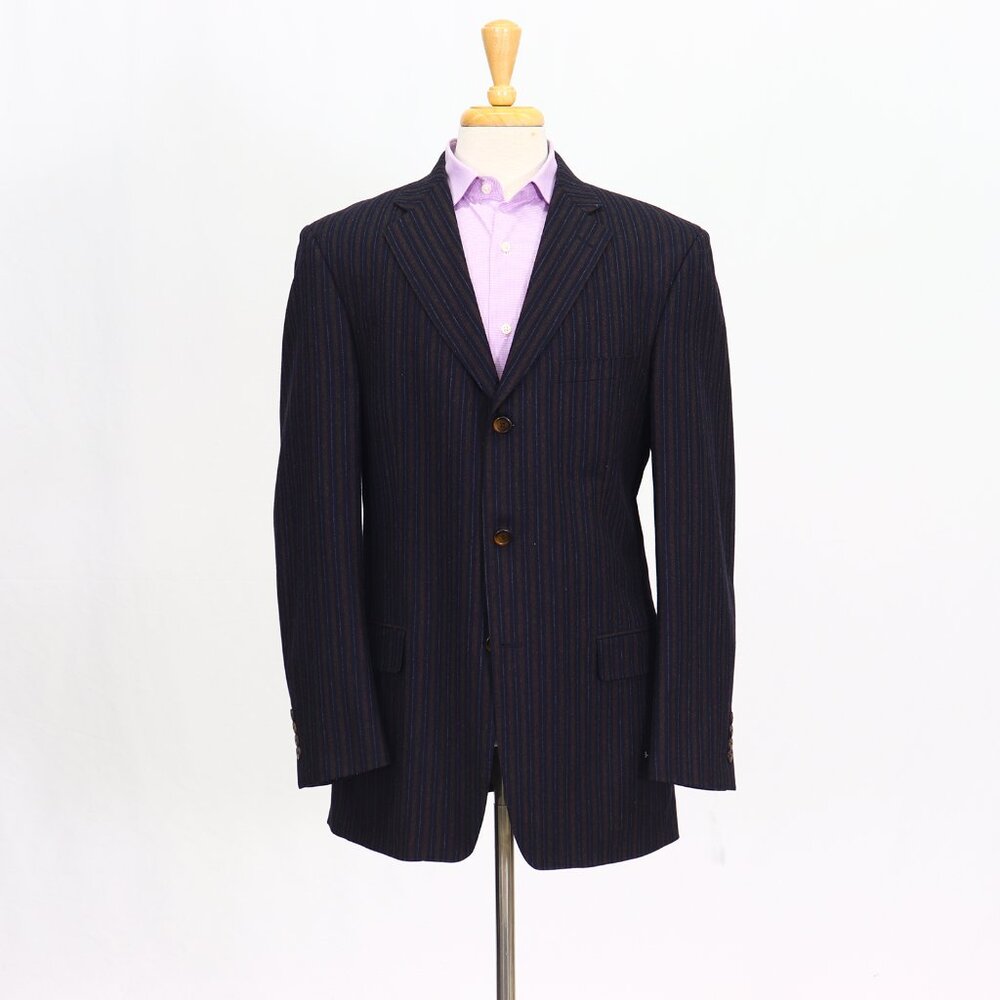 Ibiza 42L Brown Blazer Sport Coat Jacket 3-Button Stripe Y609